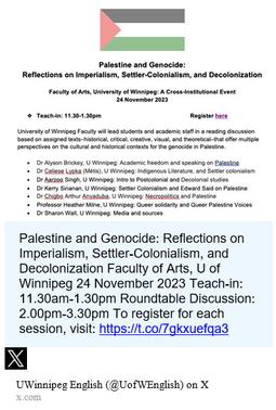 The ‘Palestine and Genocide’ Teach in and Roundtable  by U of W Profs- Was the Academic Freedom and Dignity of Those Who Disagreed Violated?