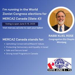 World Zionist Congress Elections – Why Vote? (Yes, it’s Important)-Vote for Rabbi Kliel Rose and Nola Lazar -any Jew can vote