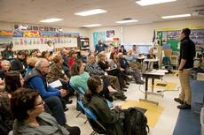 Benji Aziza leading a packed session at Limmud