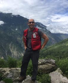Dr Michael Boroditsky on the road up to Dhunche, the day he arrived in Nepal.