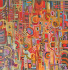 Genevie Henderson- award winning artist from Winnipeg. “Tapestry Number 9” 30 x 30  To see all of Genevie’s exquisite work  available at Bulrushes visit her on line gallery on our webpage, www.bulrushesgallery.ca.