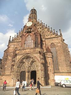 The Fruankirche (Church of Our lady) in the central market square in the old city of Nuremberg which is on the site of a synagogue destroyed in 1349