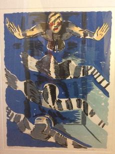 Artist: Sheila Butler. Limited edition lithograph from her swimming series. Title unknown .