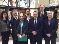 From left to right - rear: Belle Jarniewski, Chair of the Holocaust Education Centre, Rabbi Yosef Benarroch, Rabbi, Adas Yeshurun Herzlia Synagogue, Ran Ukashi, Manitoba Regional Director, B'nai Brith Canada  John Young, CEO, Canadian Museum for Human Rights From left to right - front: Cary Rubenfeld, Jeff Morry, Senior Program Officer, The Asper Foundation