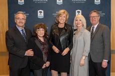 L-R: JFM Luncheon Keynote Speaker Sponsors Larry & Tova Vickar of Vickar Automotive Group, Keynote Speaker Sally Armstrong, JFM CEO Tara Fainstein, JFM Chair Dr. Eric Winograd