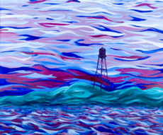 Painting by Gayle Halliwell of the Winnipeg Beach Water Tower built in 1928, the only CPR structure which remains.