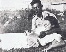 Ruth and Moshe Dayan on Moshav Nahalal, before Moshe lost an eye