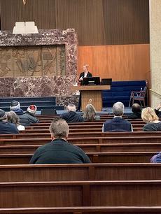 The Aaron Hakodesh and pews at Shaarey Zedek Synagogue
