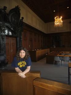 Rhonda spivak in Courtroom 600, Nuremberg Palace of Justice, where the Nuremberg trials took place.
