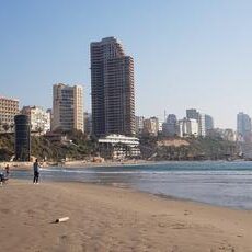 The five story hotel and tower that has been built on Sironit beach in Netanya. The project has been on pause as it has destabilized the cliff and sea water is coming up from the bottom