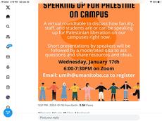 The initial promo for the Faculty4Palestine event using a U of M email address