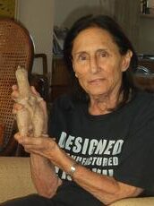 Yael Dayan, with Amlash, Iranian fertility figure,gifted to her by her father General Moshe Dayan