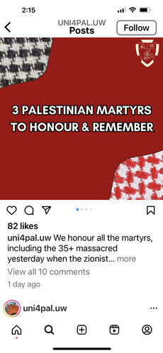 Screenshot of post on instagram asking to honour and remember 3 Palestinian Martyrs, one fo whom is George Habash