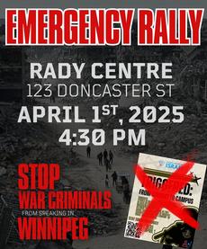 graphic for the anti-Israel protest that was on the facebook page of the Caandian Palestinian Association of Manitoba on Canadian Palestinian Association of Manitoba - CPAM-on March 31,2025