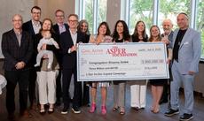 L to R – Jeff Morry (The Asper Foundation, Senior Director of Strategy and Programming); Jonathan Paterson, Ange Rivard, and son, Simon; Michael Paterson; Richard Leipsic (The Asper Foundation Trustee); Ruth Asper; Gail Asper OC OM LLD (The Asper Foundation, Trustee and Chair, and The Gail Asper Family Foundation); Anita Wortzman (The Asper Foundation, President); Fanny Levy (Congregation Shaarey Zedek, President); Dr Rena Secter Elbaze (Congregation Shaarey Zedek, Executive Director); Neil Duboff (Congregation Shaarey Zedek Capital Campaign Chair, and Synagogue Past President); Rabbi Anibal Mass (Congregation Shaarey Zedek, Spiritual Leader)