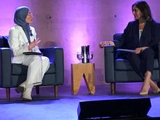 l-R:Canada’s Special Representative on Islamophobia, Amira Elghawaby dialogues with Isha Khan, CEO of the CMHR